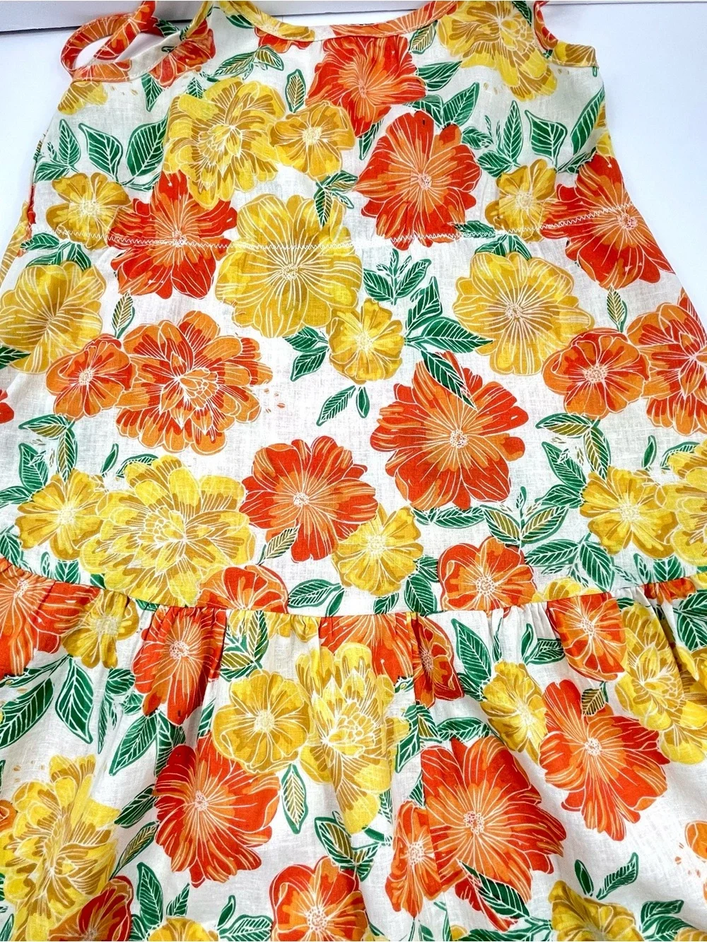 ZARA Kid's Linen Blend Sundress Orange Yellow Green Floral Print Size Girls 7